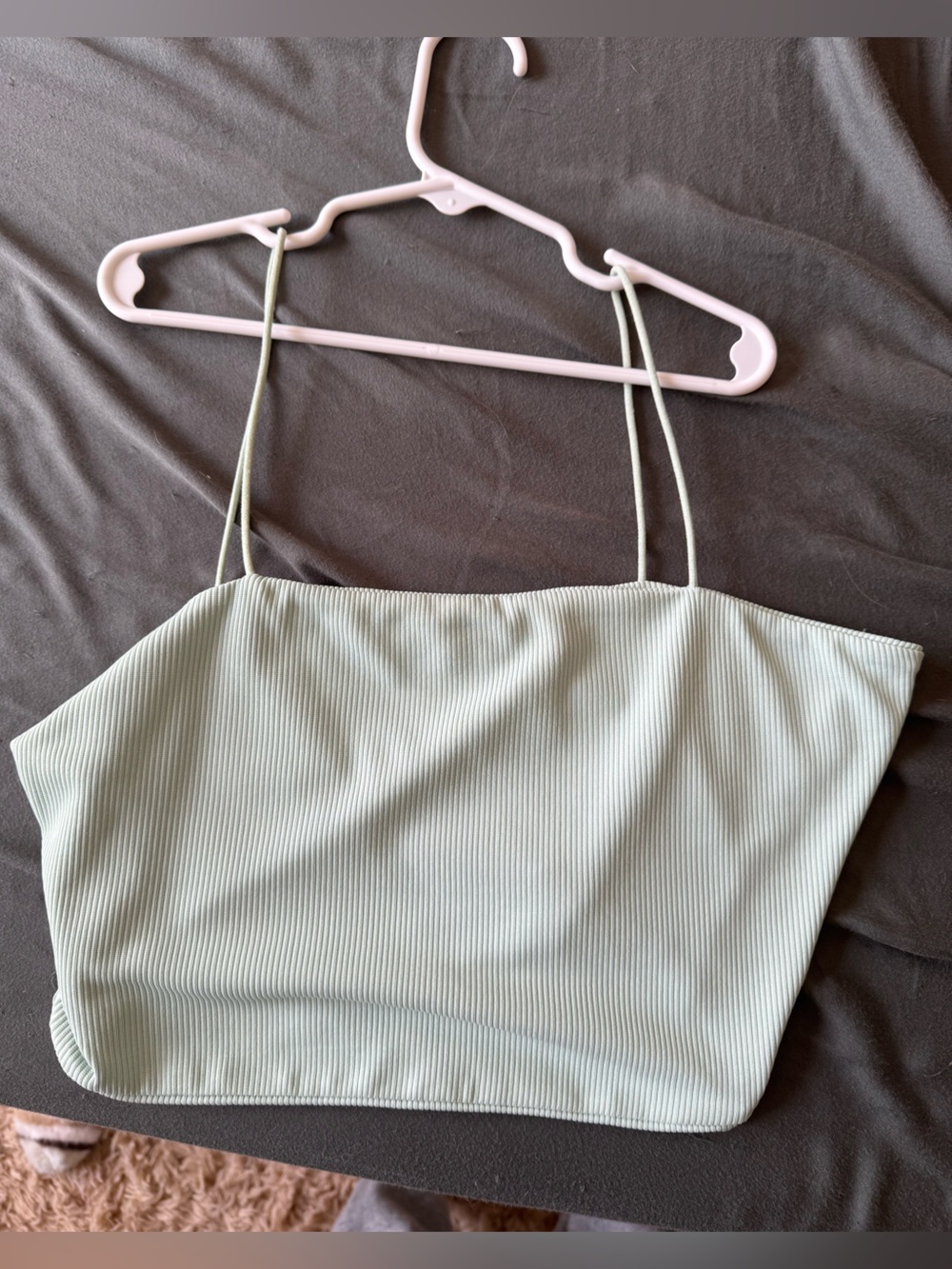 Light Sage Ribbed Spaghetti Strap Crop Top